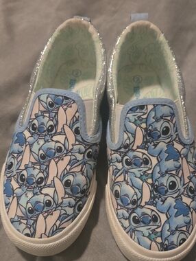 Kids Blue Slip-On Character Sneakers with Sparkle Trim